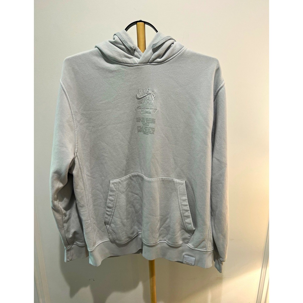 Nike Air Force 1 Anniversary Fleece Hoodie Embroidered Pockets Gray Mens L